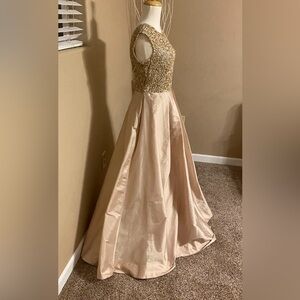 Gold Floor Length Dress Beaded Bodice Size M